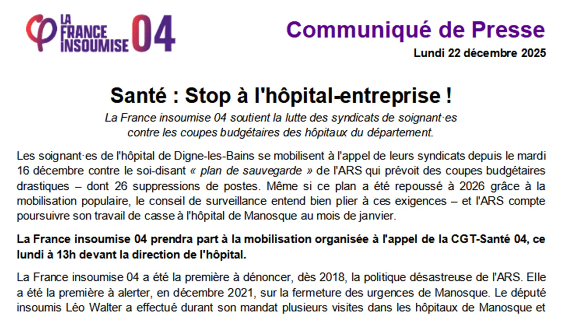 Santé : Stop à l&rsquo;hôpital-entreprise !